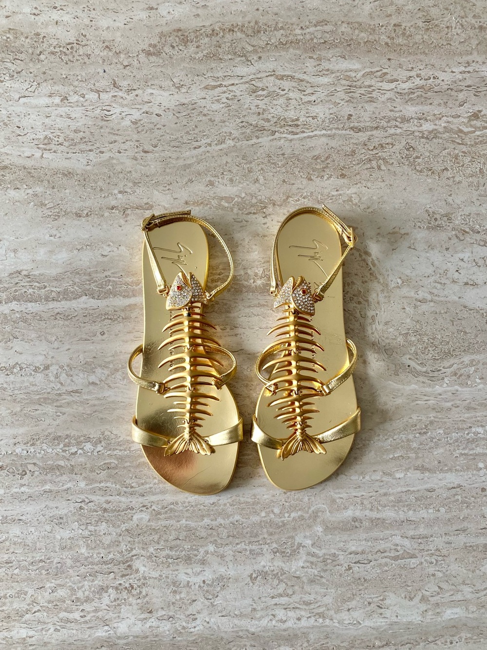Vintage Giuseppe Zanotti Design Crystal Fishbone Sandals